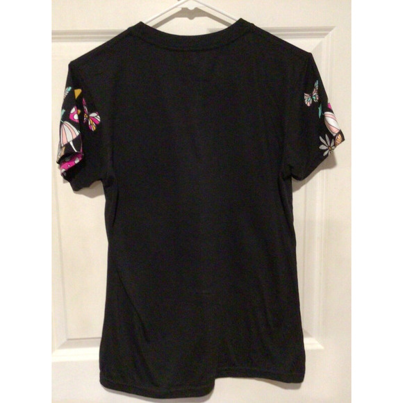 Weekend Warrior Groovy "Stay Calm" Mushroom Shirt Black Pink Women’s Size Small - Picture 4 of 4